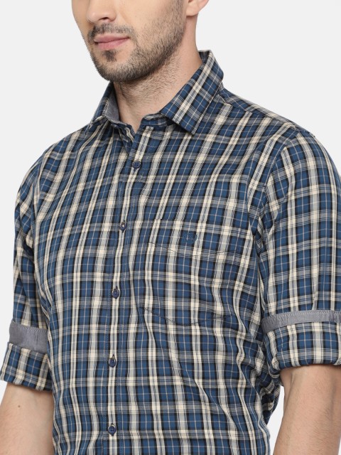 

Van Heusen Sport Men Blue & Beige Slim Fit Checked Casual Shirt