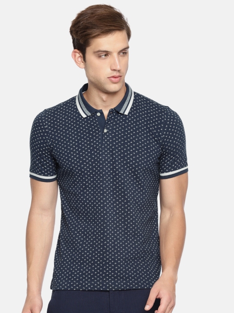 

Van Heusen Men Navy Printed Polo Collar T-shirt, Navy blue