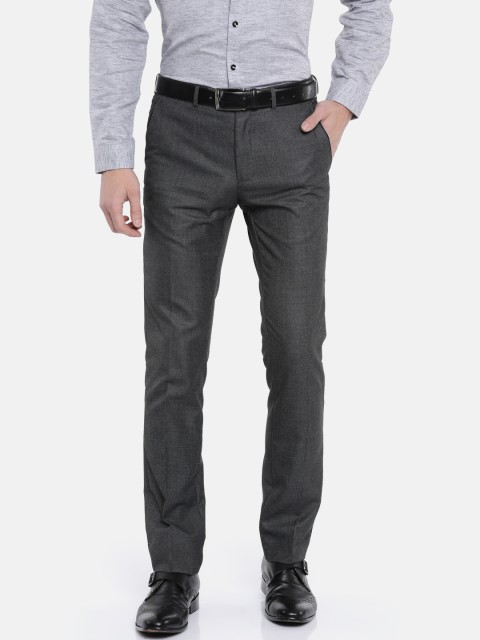 

V Dot Men Charcoal Grey Slim Fit Solid Formal Trousers