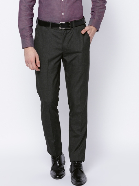 

V Dot Men Charcoal Grey Skinny Fit Self Checked Formal Trousers