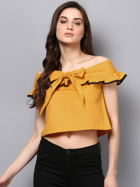 

STREET 9 Women Mustard Solid Bardot Top