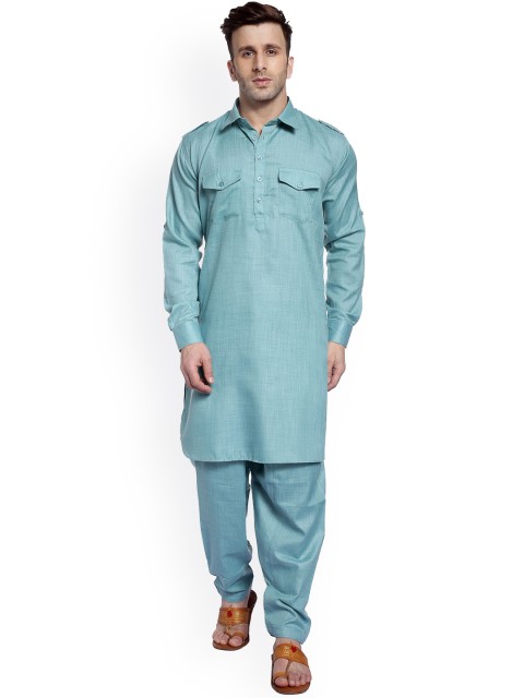 

Hangup Men Blue Solid Kurta with Trousers