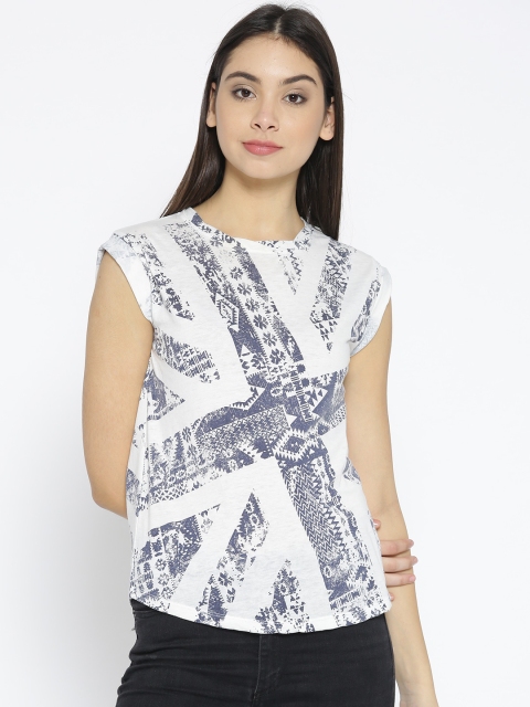 

Pepe Jeans Women Off-White Printed Round Neck T-shirt