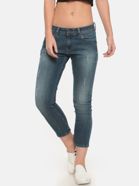 

Pepe Jeans Women Blue Regular Fit Mid-Rise Clean Look Cropped Stretchable Jeans