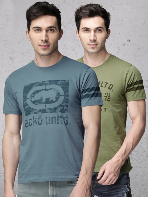 

Ecko Unltd Men Pack of 2 Printed Slim Fit T-shirts, Blue