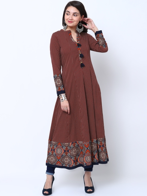 

Vishudh Women Maroon & Orange Printed Anarkali Kurta