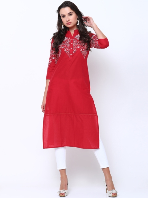 

Vishudh Women Red & White Printed Straight Kurta