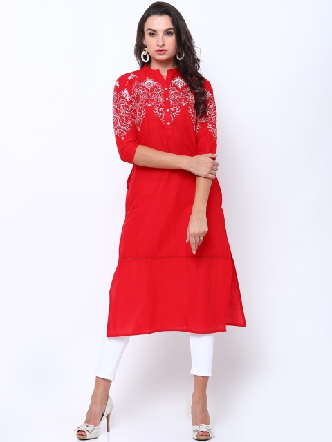 

Vishudh Women Red & White Printed Straight Kurta