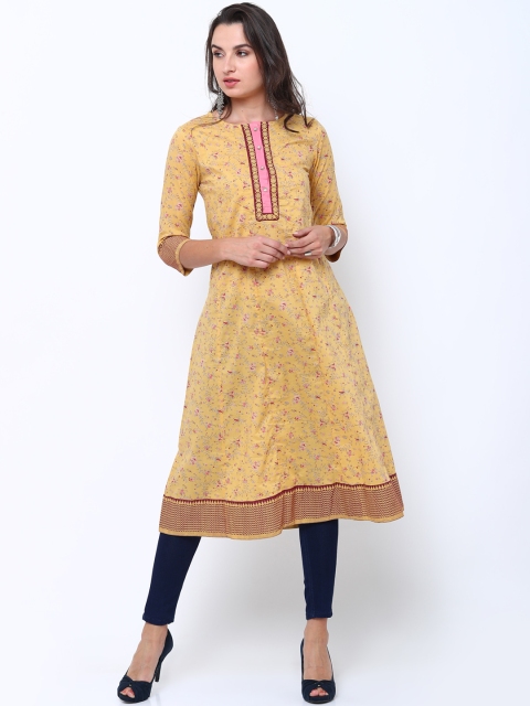 

Vishudh Women Yellow Printed A-Line Kurta