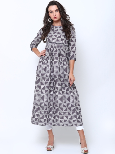 

Vishudh Women Grey Printed Anarkali Kurta