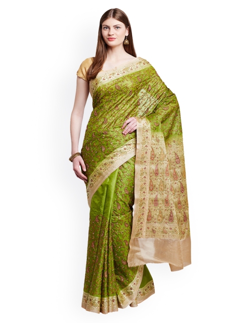 

Chhabra 555 Green & Gold-Toned Silk Blend Embroidered Saree