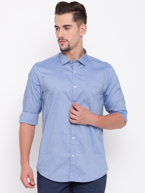 

Blackberrys Men Blue Slim Fit Printed Regular Fit Chambray Casual Shirt