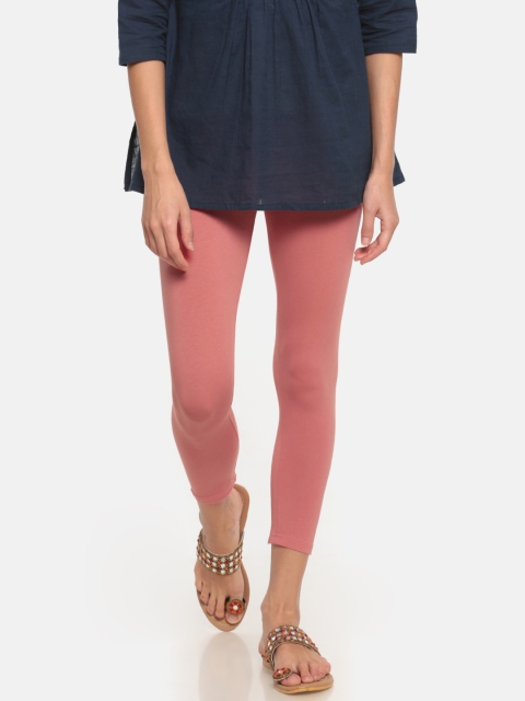 

Go Colors Women Coral Pink Solid Cropped Leggings