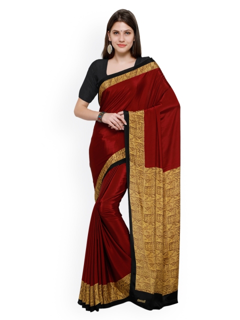 

Ligalz Red & Yellow Printed Poly Crepe Saree