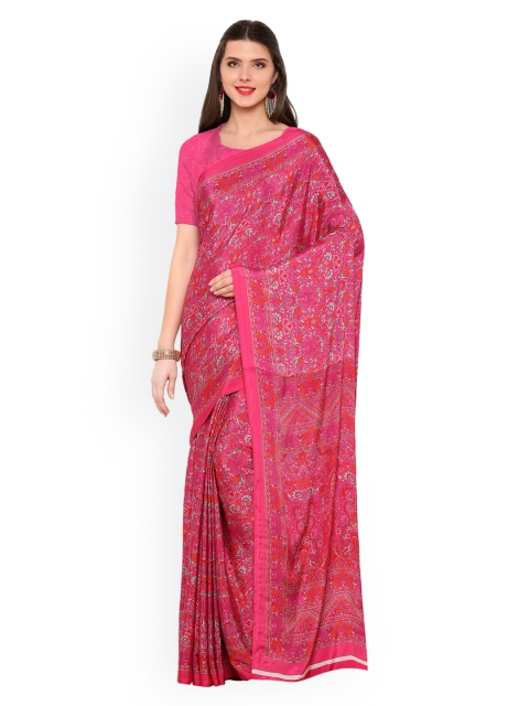 

Ligalz Magenta Printed Poly Crepe Saree