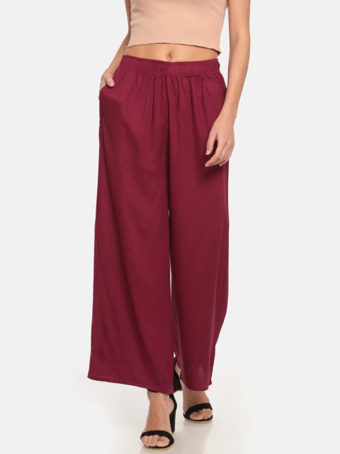 

Go Colors Women Maroon Flared Solid Regular Palazzos