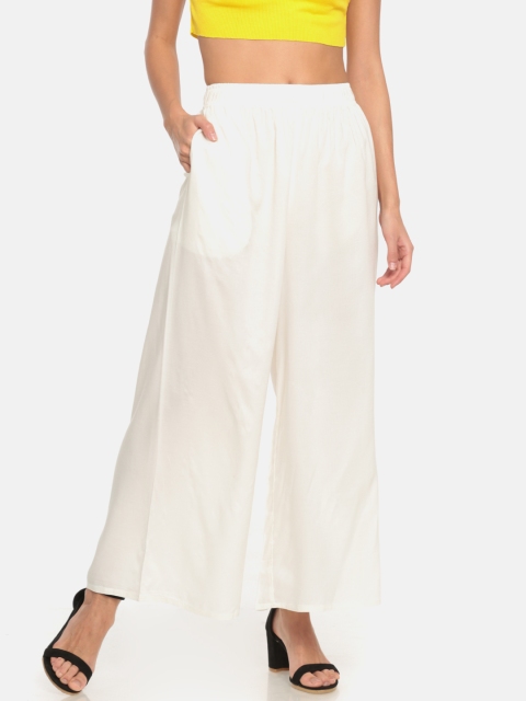 

Go Colors Women Cream-Coloured Solid Straight Palazzos