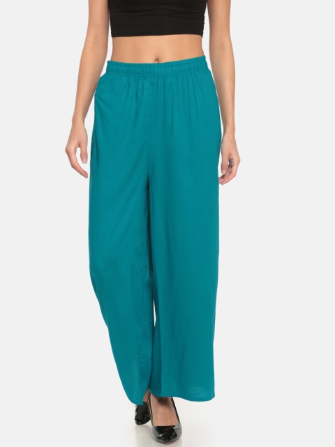 

Go Colors Women Teal Blue Solid Straight Palazzos