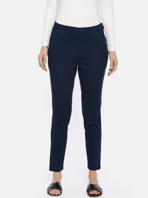 

Go Colors Women Navy Blue Smart Regular Fit Cropped Solid Trousers