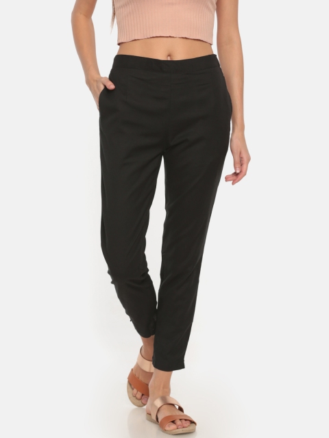 Go Colors Black Solid Pencil Tapered Fit Cropped Cigarette Trousers