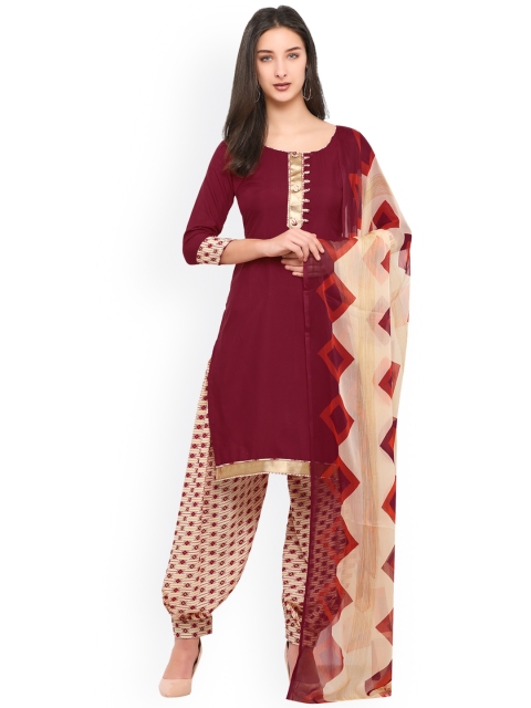 

Satrani Maroon & Off-White Poly Crepe Unstitched Dress Material