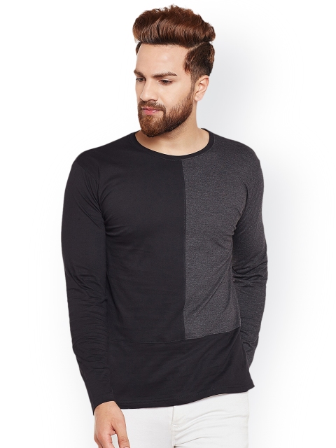

The Dry State Men Black & Charcoal Colourblocked Round Neck T-shirt