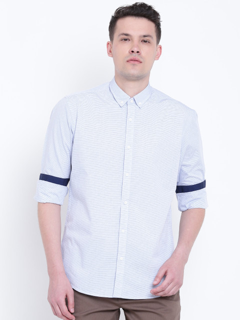 

Blackberrys Men Blue Slim Fit Self-Striped Smart Casual Shirt
