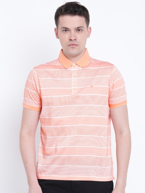 

Blackberrys Men Peach-Coloured Striped Polo Collar T-shirt