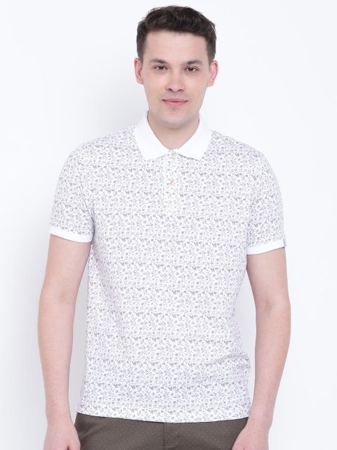 

Blackberrys Men White & Olive Green Printed Polo Collar T-shirt