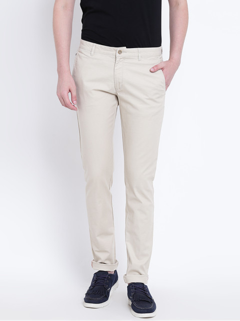 

Blackberrys Men Beige Solid Casual Trousers