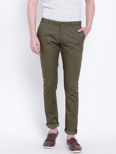 

Blackberrys Men Olive Green Slim Fit Printed Trousers