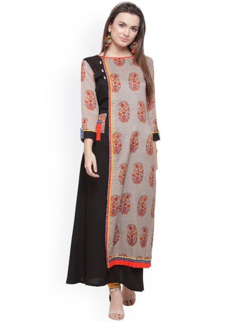 

Kvsfab Women Black & Multicoloured Printed A-Line Kurta