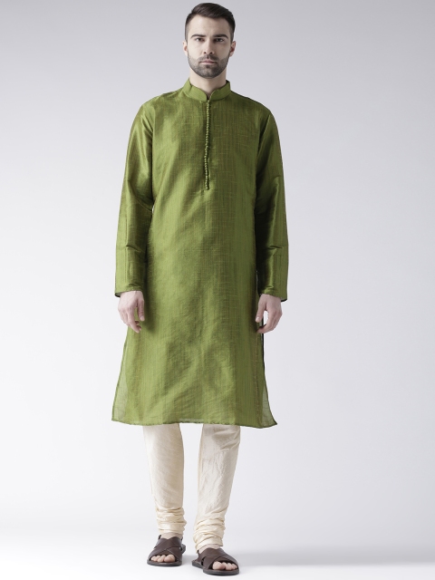 

DEYANN Men Green & Cream-Coloured Solid Kurta with Churidar