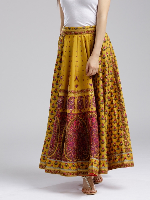 

W Mustard Yellow & Magenta Printed Maxi Flared Skirt