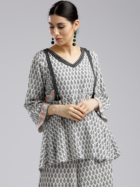 

W Women White & Black Printed A-Line Top