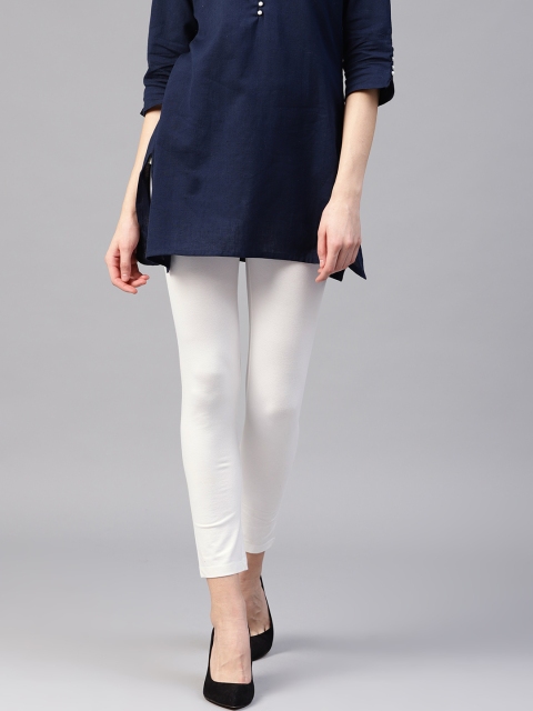 

W Women White Solid Ankle Length Leggings
