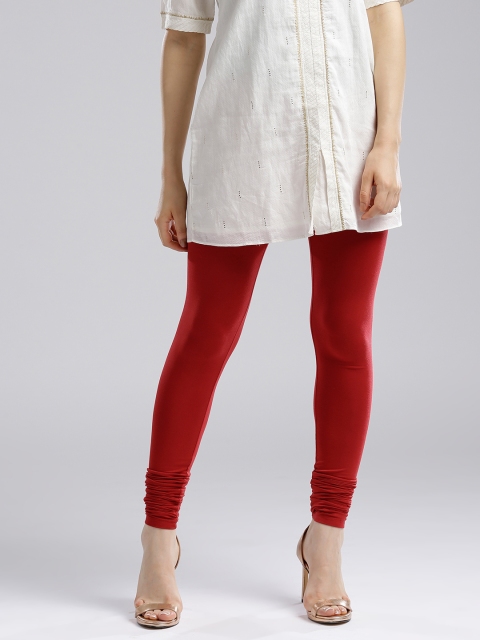 

Wishful by W Women Red Solid Churidar Leggings