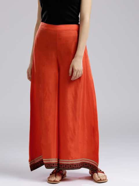 

W Women Orange Flared Solid Palazzos