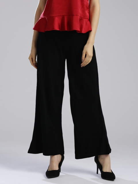 

W Women Black Wide Leg Solid Palazzos