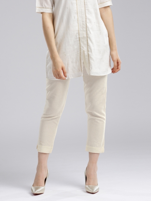 

W Women Off-White Regular Fit Solid Trousers