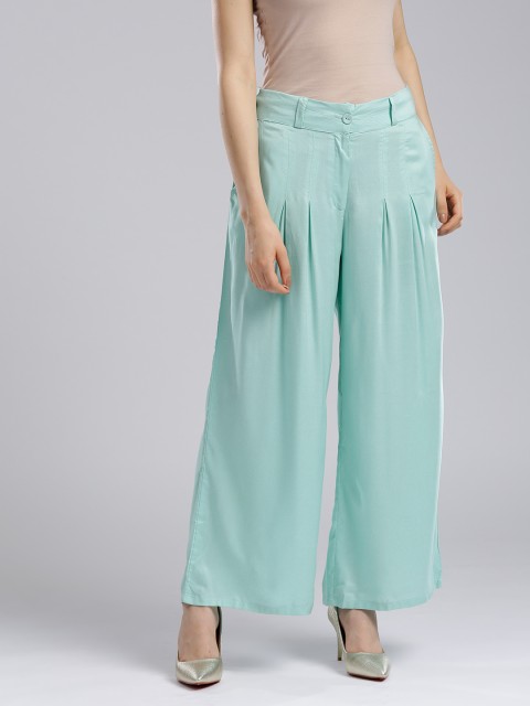 

W Women Blue Solid Wide Leg Palazzos
