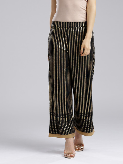 

Wishful by W Women Black & Golden Striped Wishful by Wide Leg Palazzos