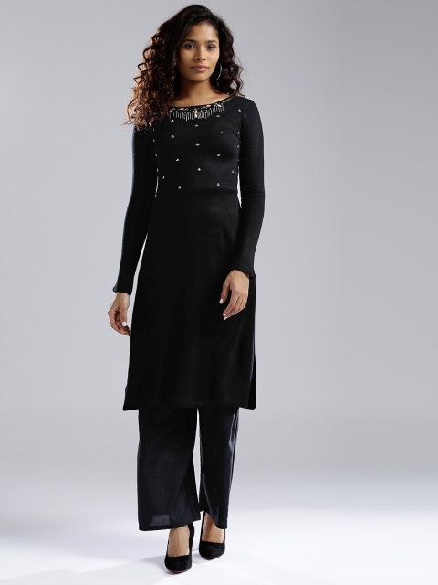 

W Women Black Solid Straight Kurta