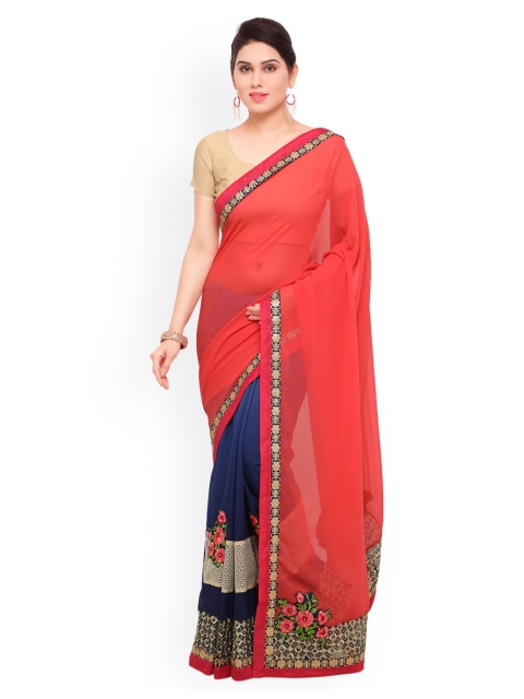 

Sareegama Coral & Blue Poly Georgette Embroidered Saree