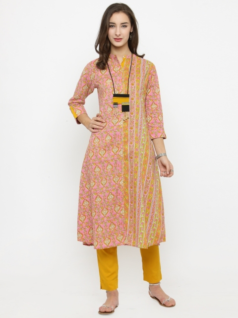 

Varanga Women Pink & Green Printed A-Line Kurta