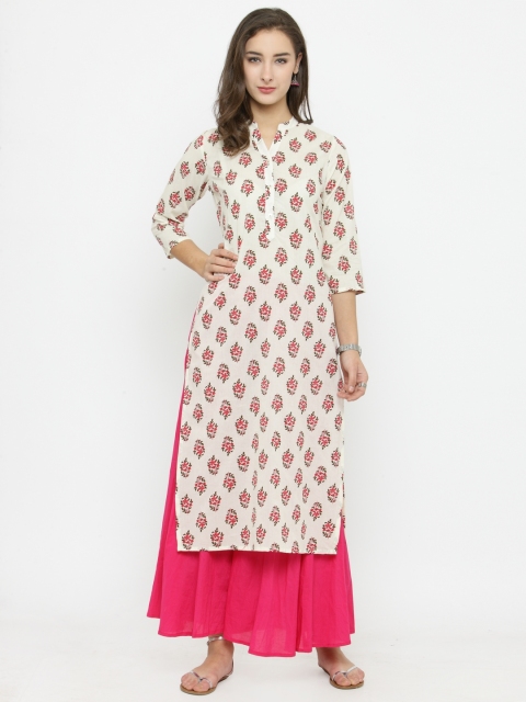 

Varanga Women Off-White & Red Printed Straight Kurta