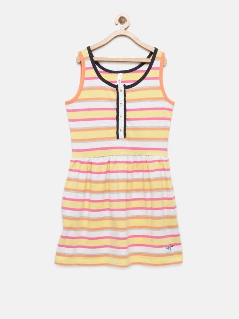 

U.S. Polo Assn. Kids Girls Yellow & White Striped Fit & Flare Dress