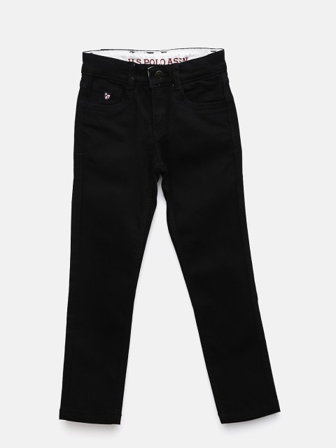 

U.S. Polo Assn. Kids Boys Black Slim Fit Mid-Rise Low Distress Stretchable Jeans