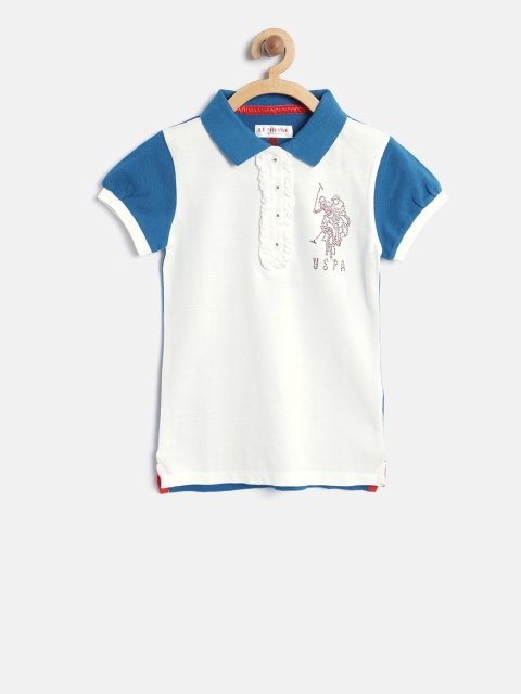 

U.S. Polo Assn. Kids Girls White Solid Polo Collar T-shirt