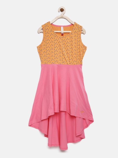 

U.S. Polo Assn. Kids Girls Pink Printed High-Low Pure Cotton Top